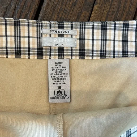 IZOD GOLF Skort Skirt Shorts Cream, Beige & Black Plaid Womens Size 16 - Picture 5 of 13